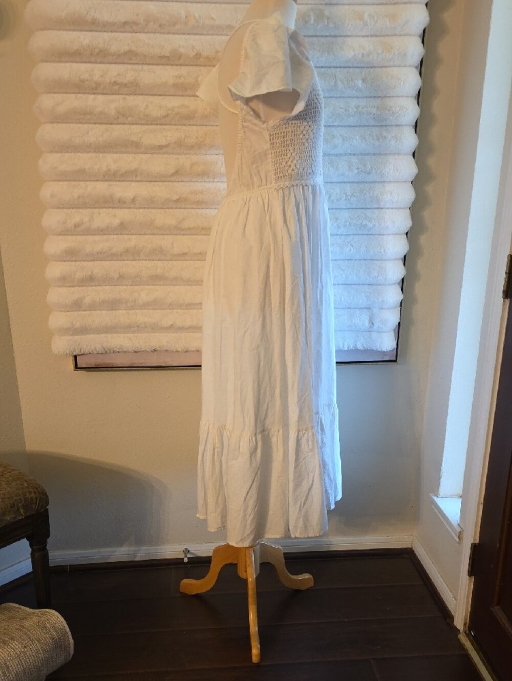 Zara White Smocked Backless Maxi Dress Size L - Picture 11 of 13